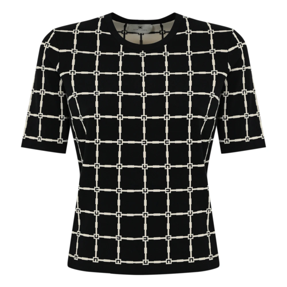 Elisabetta Franchi Geometrische Logo Trui Korte Mouw Black Dames