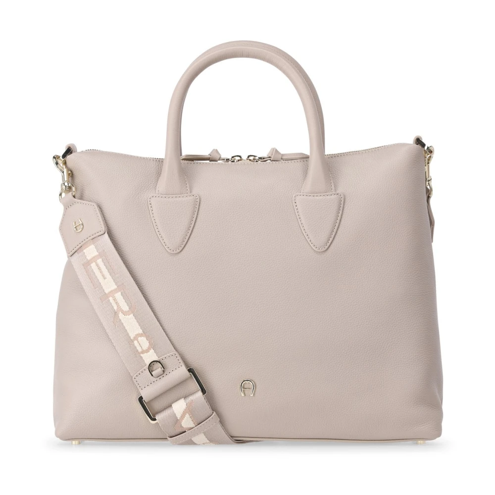 aigner Elegante leren handtas met gouden details Beige Dames