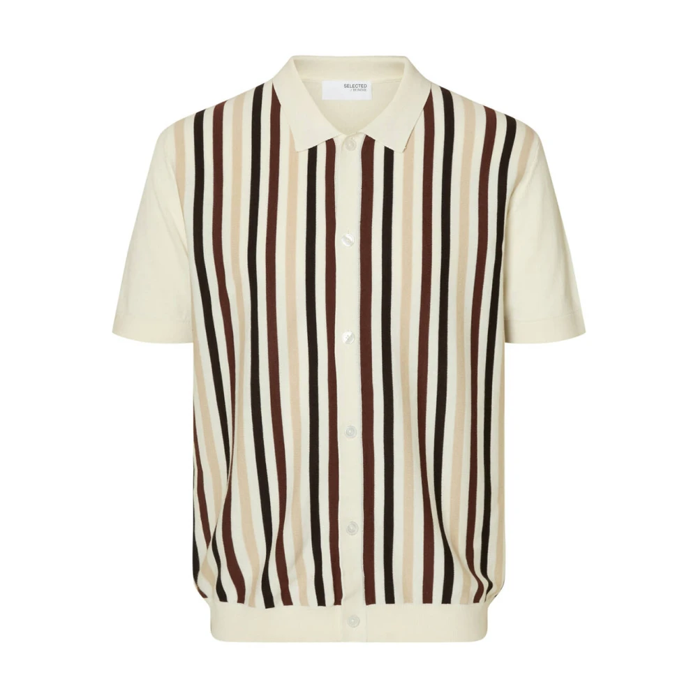 Selected Homme Gestreepte Gebreide Polo Vest Beige Heren