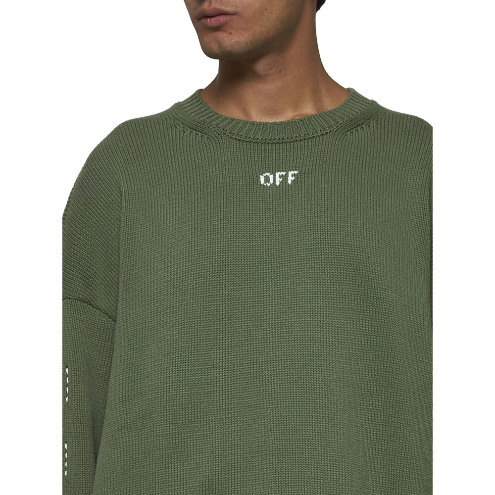 Off White Groene Katoenmix Trui met Ronde Hals Green Heren