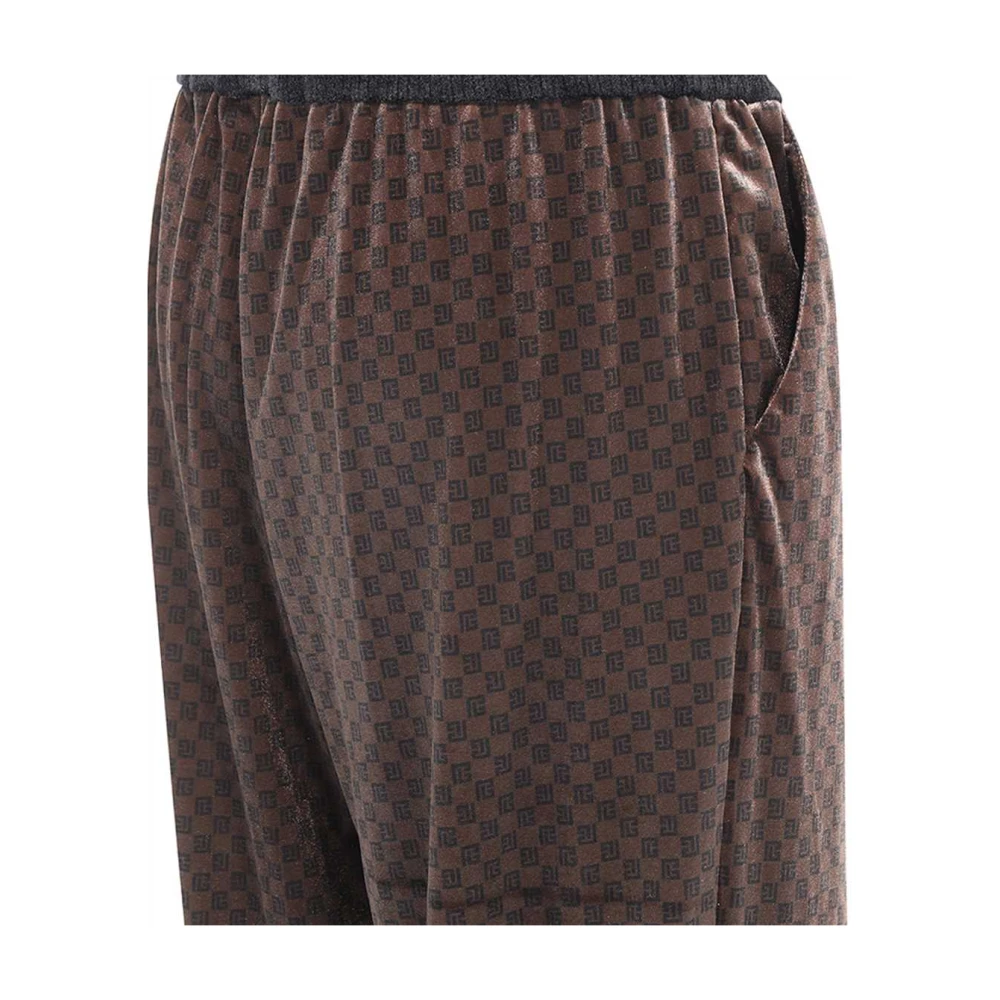 Balmain Monogram Velvet Pyjamabroek Brown Heren