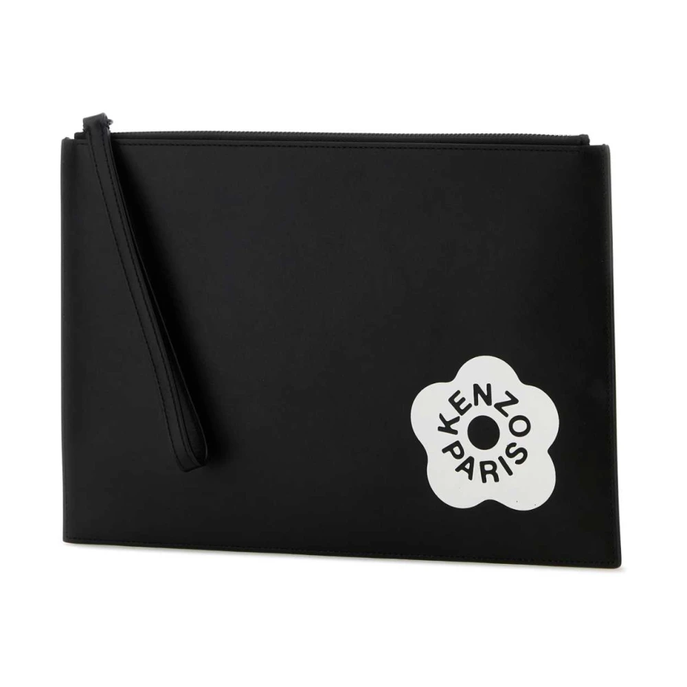 Kenzo Zwarte Leren Stempel Clutch Black Heren