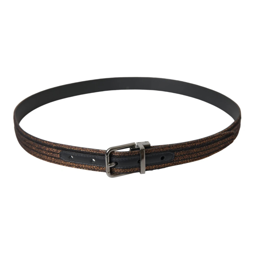 Dolce & Gabbana Gouden Jacquard Streep Riem met Zilveren Gesp Yellow Heren