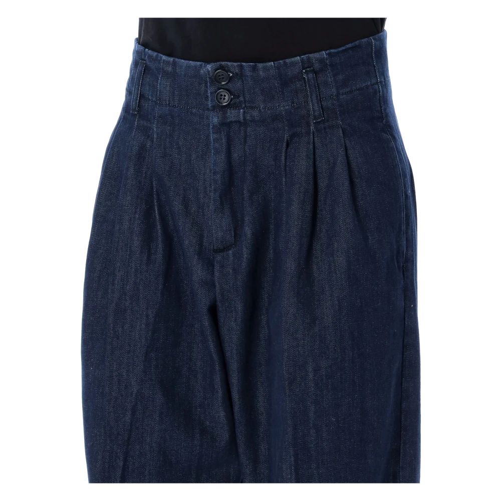 YMC You Must Create Indigo Wide-Leg Jeans met Geplooide Voorkant Blue Dames