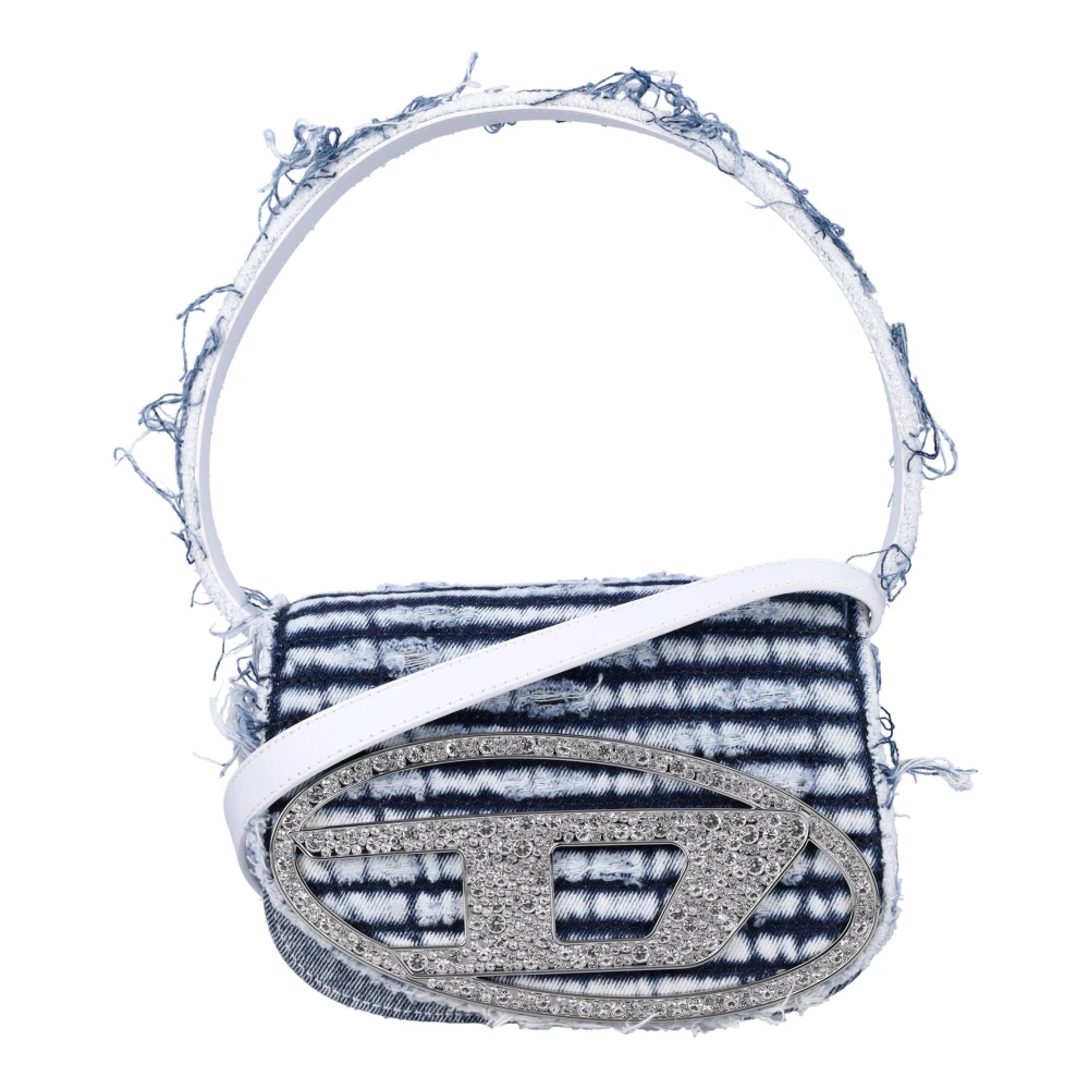 Diesel Lichtblauwe Denim Handtas met Strass Logo Blue Dames