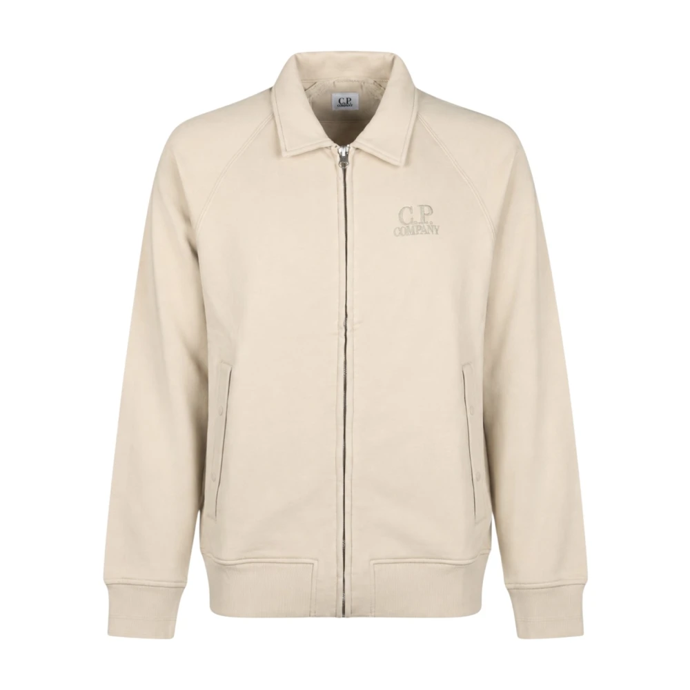 C.p. Company , Zip-Throughs, Male, Beige, Xl, Diagonal Raised Fleece Zip Sweatshirt