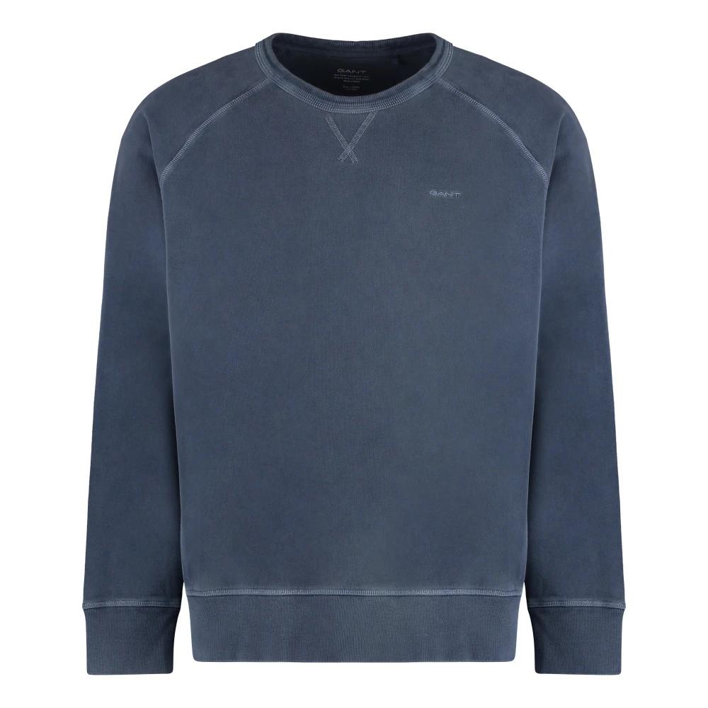 Gant Geribbelde Katoenen Crew-Neck Sweatshirt Blue Heren