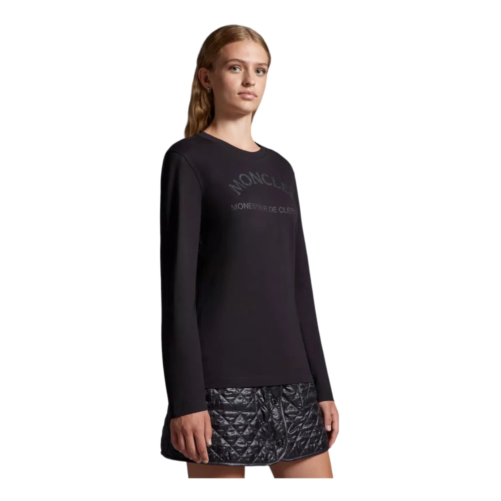 Moncler Glitter Logo Longsleeve T-shirt Black Dames