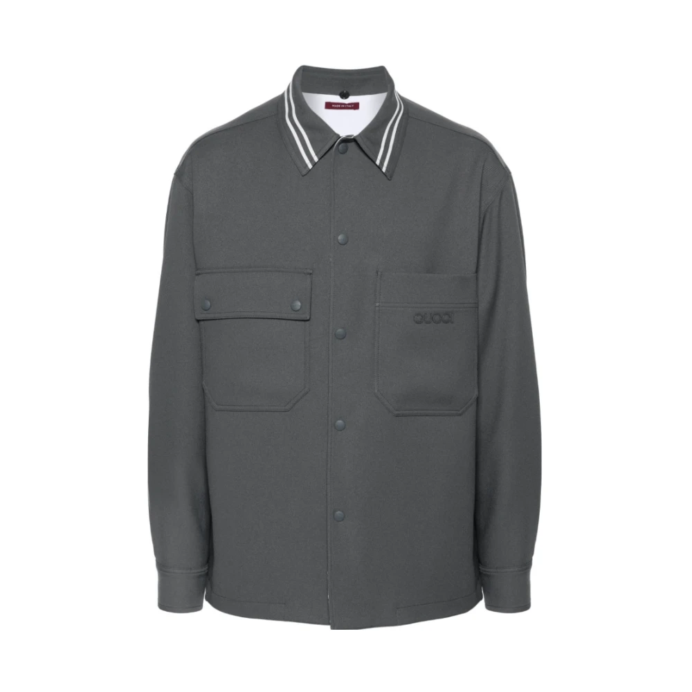 Gucci Grijze Logo Patch Shirt Jas Gray Heren