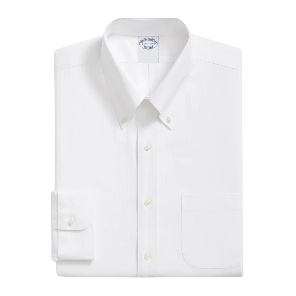 Brooks Brothers Witte Regular Fit Non-Iron Stretch Katoenen Overhemd met Button-Down Kraag White Heren