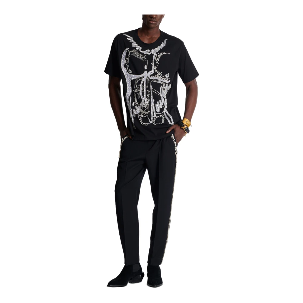 Balmain T-shirt met torso en 'Love Letter' borduurwerk Black Heren