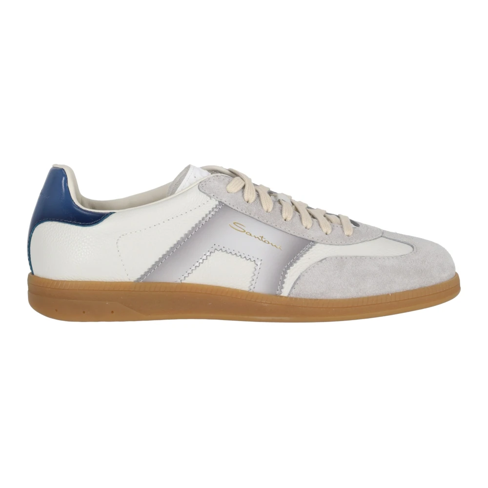 Santoni Men's White Sneakers,, Olympic Sneak Flat Shoes Size 9