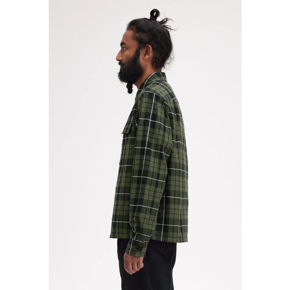 Fred Perry Geruite katoenen overhemd met opgestikte zakken Green Heren