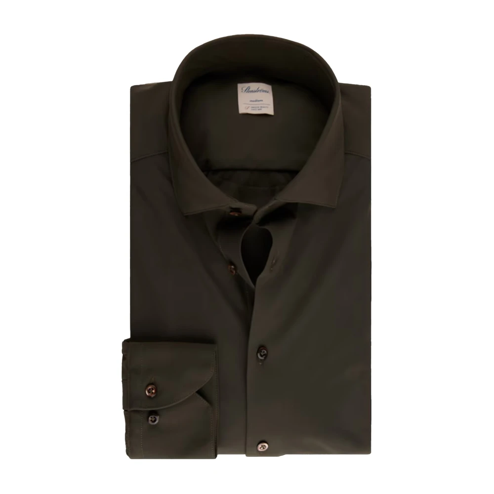Stenströms Slim Jersey Shirt met Parelmoeren Knopen Green Heren