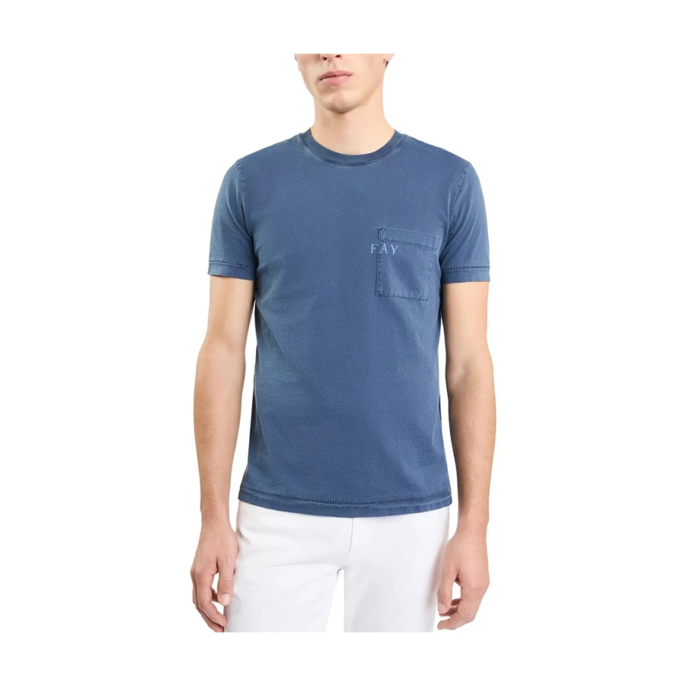 Fay Blauw Katoenen T-shirt met Zak Blue Heren