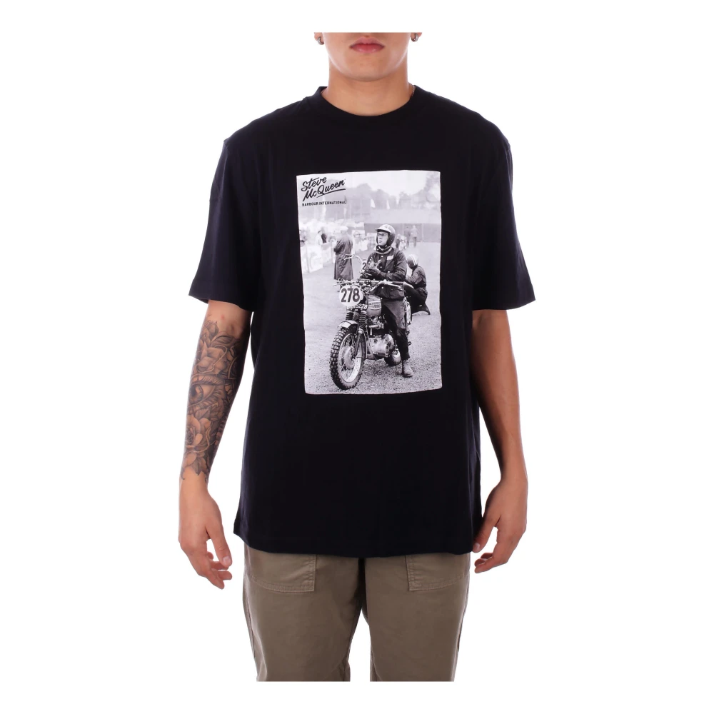 Barbour Zwart T-shirt met Print op de Voorkant Black Heren
