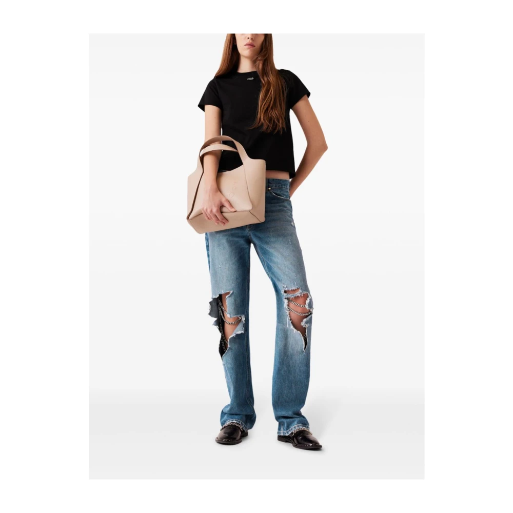 Stella Mccartney Zwart Logo Charm Crew Neck T-shirt Black Dames