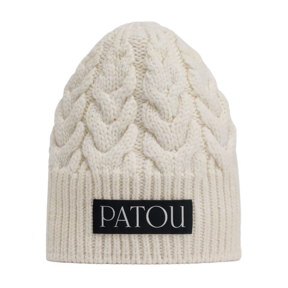 Patou Chunky Cable Knit White Hat White, Dam