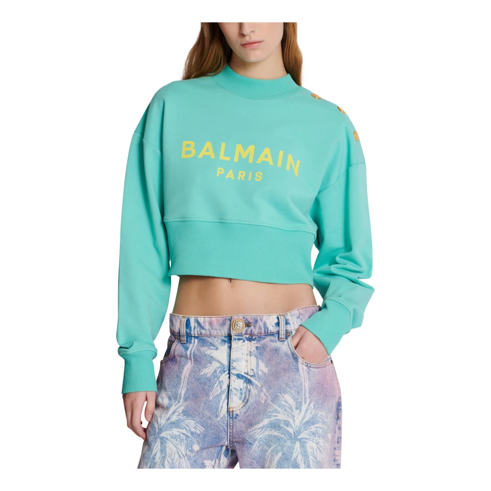 Balmain Cropped sweatshirt met Parijs-print Blue Dames