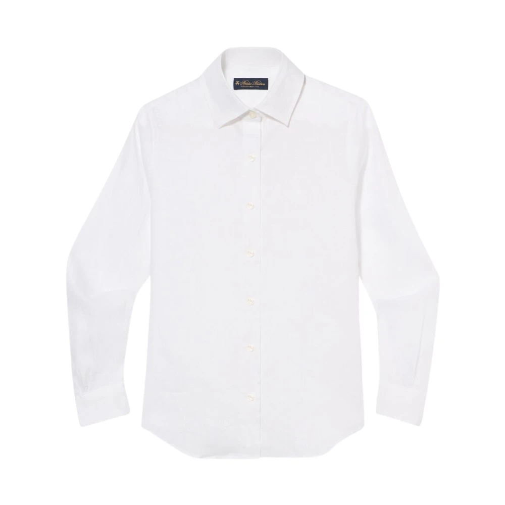 Brooks Brothers White Linen Shirt With Logo - Female - Shirts - Xs - Blouses & Shirts