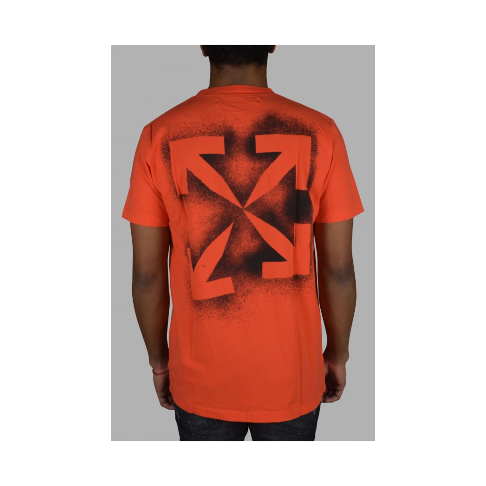 Off White Oranje Crew Neck T-shirt met Iconische Pijlen Orange Heren