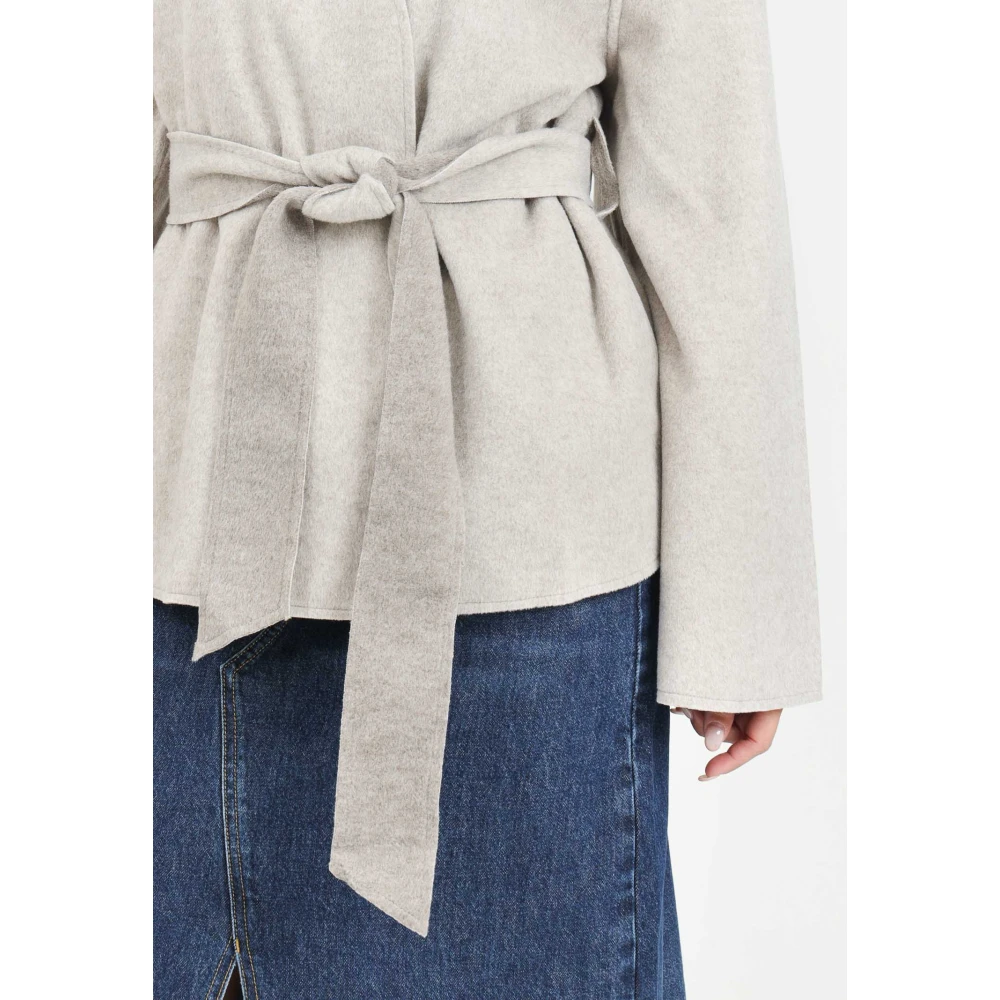 Jacqueline de Yong Beige Korte Jas met Strikriem Gray Dames