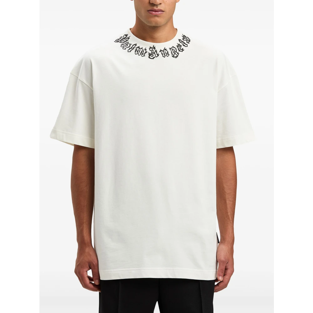 Palm Angels Wit Logo Hals T-shirt White Heren