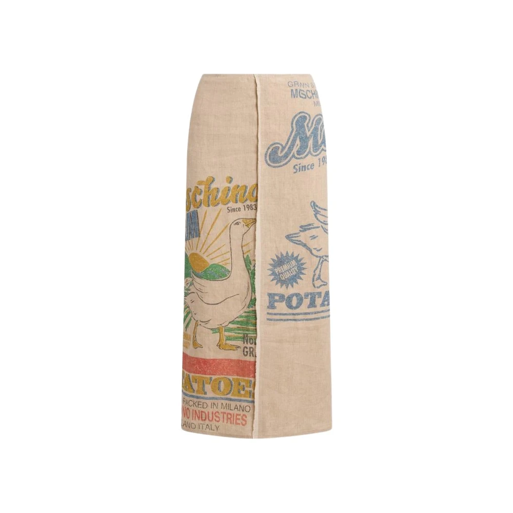Moschino Multicolor Printed Linen And Straw Skirt - Female - Midi Skirts - L - Skirts