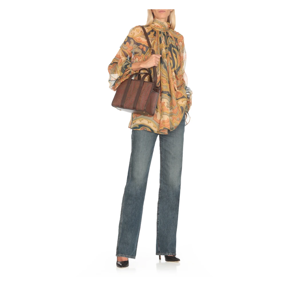 ETRO Beige Bloemen Zijden V-Hals Shirt Beige Dames