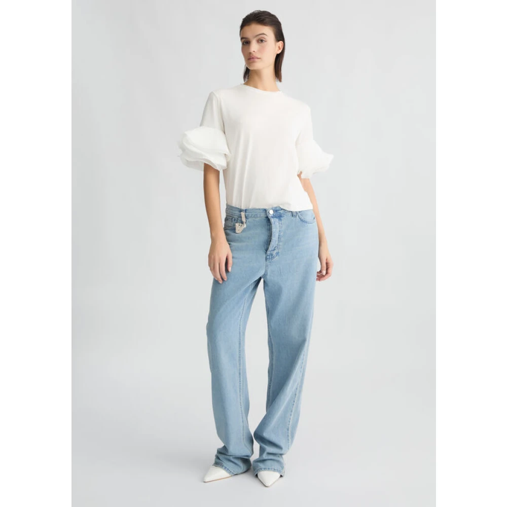 Liu Jo Witte Jersey T-shirt met Taffeta Ruches White Dames