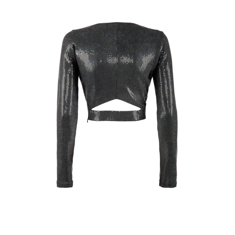 Nenette Zwarte Cropped Sweater met Voorste Knoop Black Dames