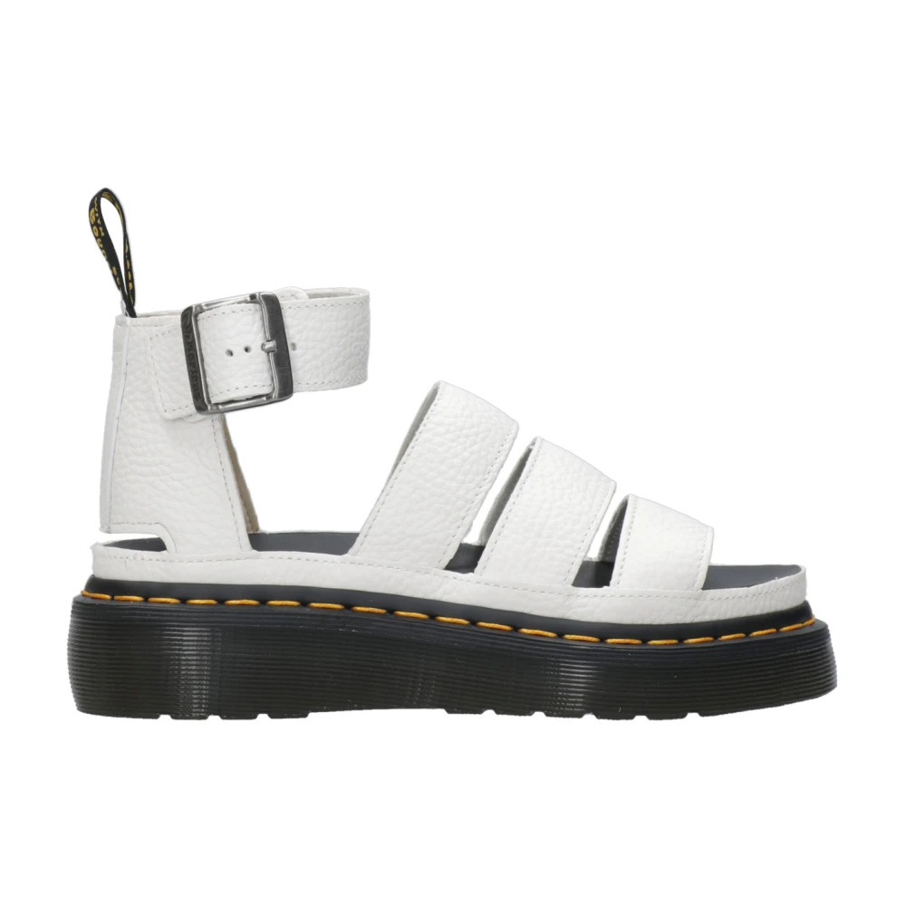 Dr. Martens Vita platta lädersandaler med justerbar ankelrem White, Dam