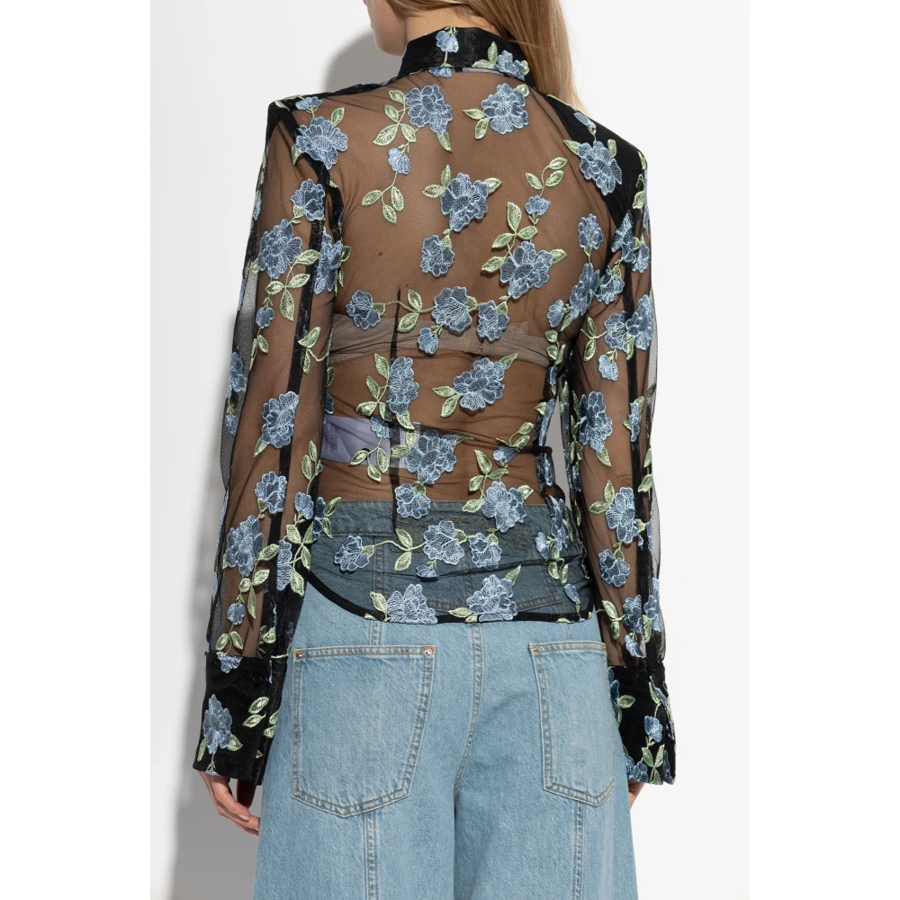 Rotate Birger Christensen Transparant Bloemenpatroon Shirt Black Dames