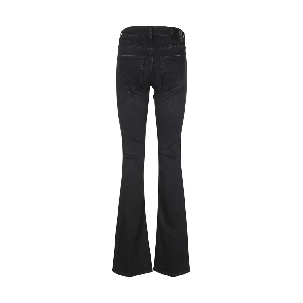 Dondup Bootcut Jeans met Leren Logo Tag Black Dames