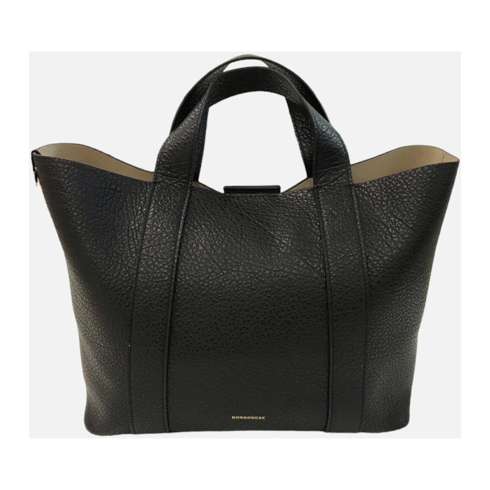 Borbonese Zwarte winkeltas met knoopsluiting Black Dames