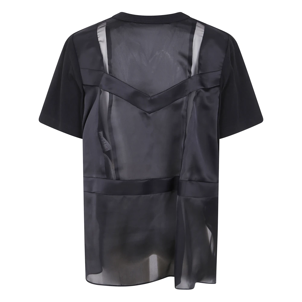 Sacai Twill Katoenen Jersey T-Shirt Black Dames