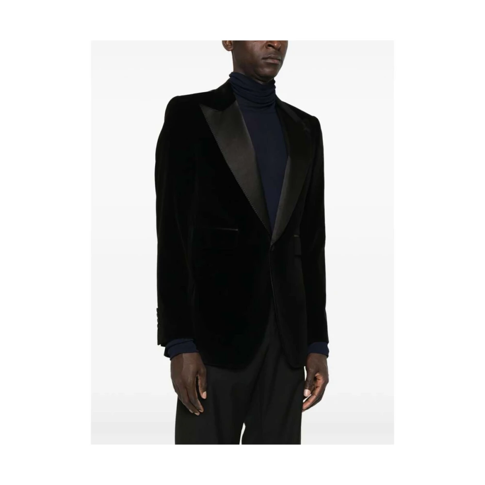 Dolce & Gabbana Zwart Fluwelen Jas Peak Revers Black Heren