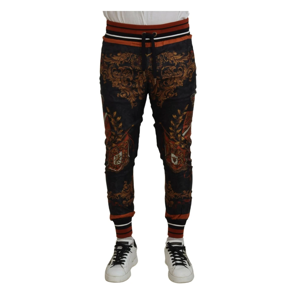 Dolce & Gabbana Men's Gray Silk Baroque Crown Sport Pants