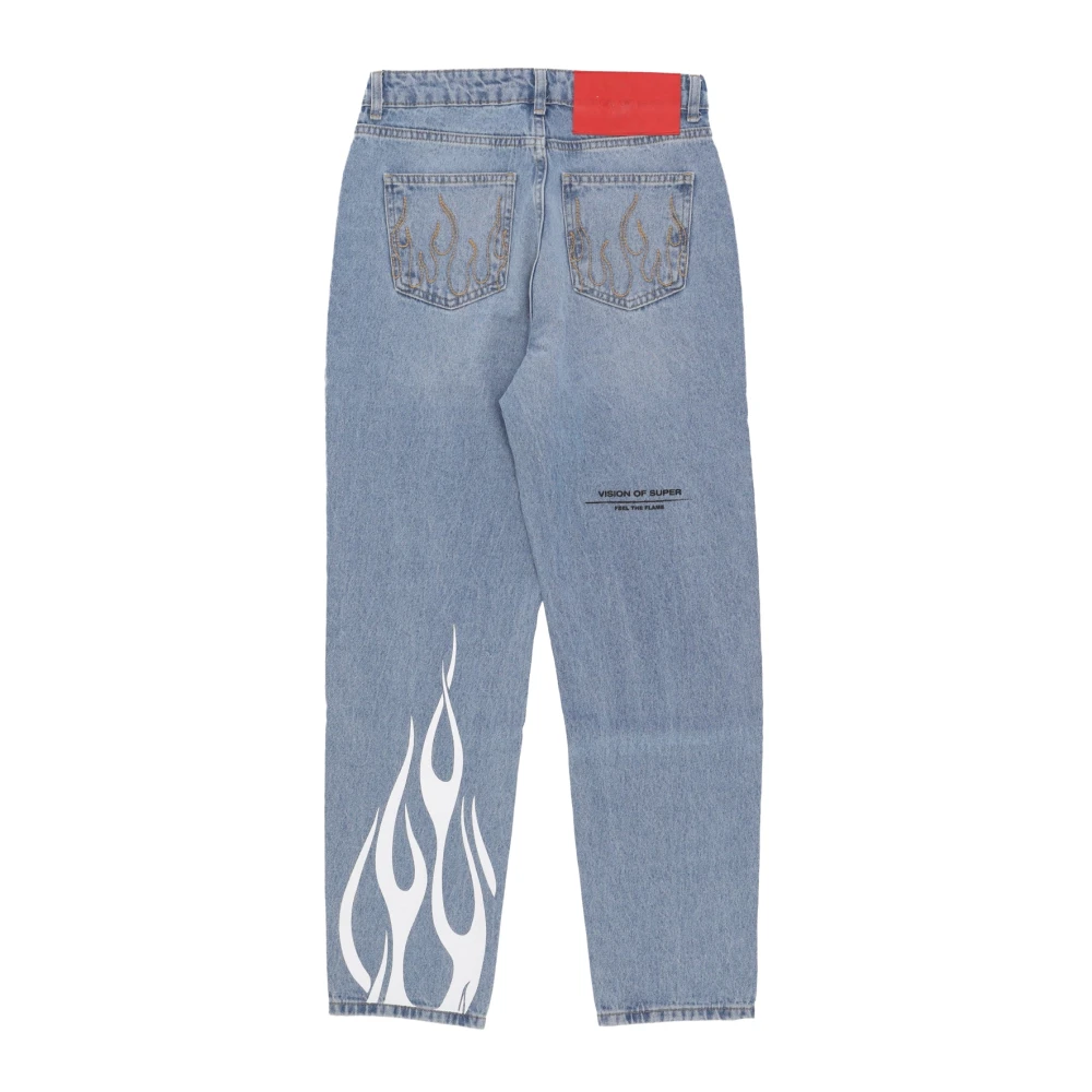 Vision OF Super Vlammen Logo Gedrukte Denim Jeans Blue Heren