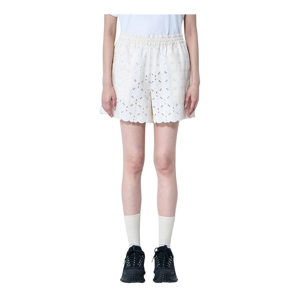 Moncler Women's Beige Cotton Logo Patch Drawstring Shorts - Casual Shorts - S - Shorts