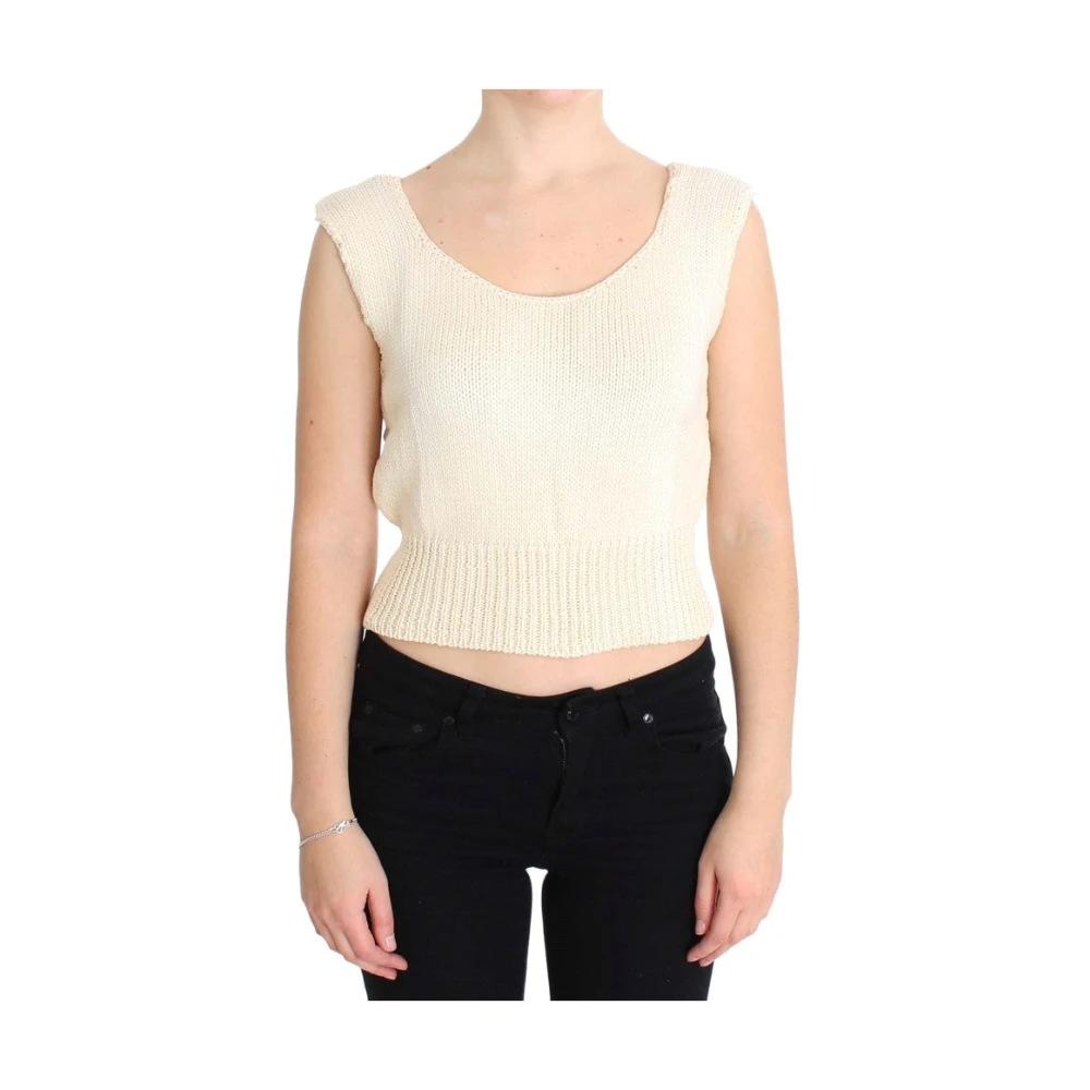 Pink Memories Beige Gebreid Vest Sweater Katoenmix Beige Dames