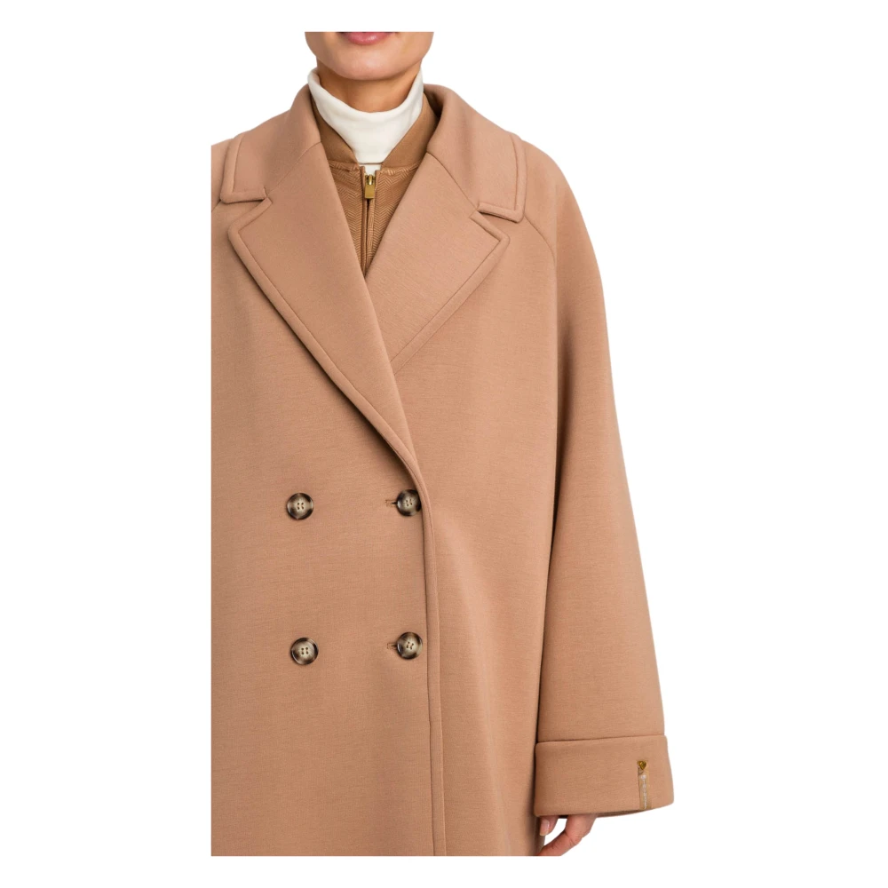 Twinset Scuba Stof Double-Breasted Jas Brown Dames
