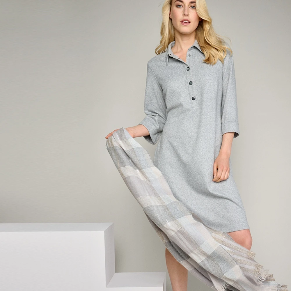 Marie Méro Grijze Velours Polo Kraag Jurk Gray Dames