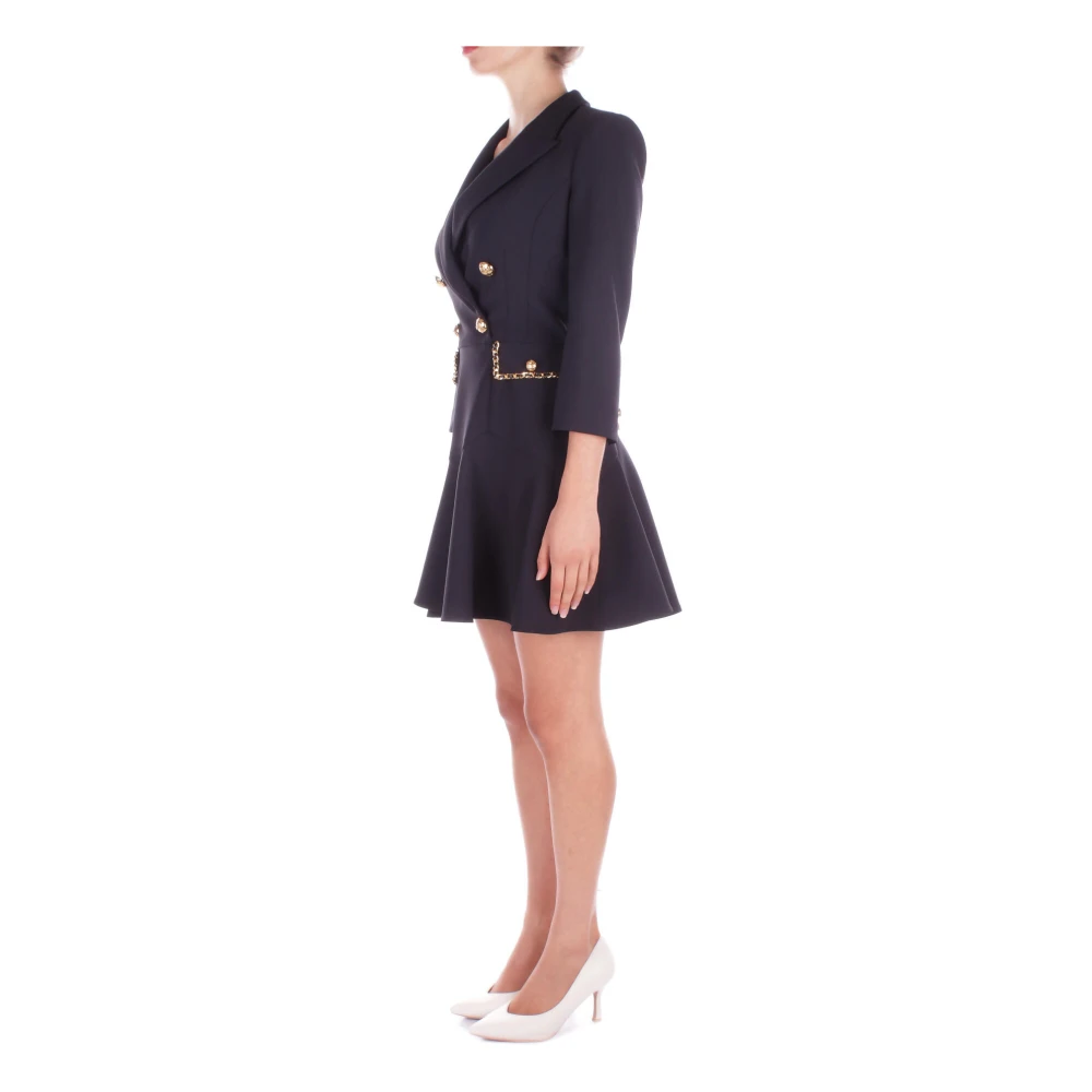 Elisabetta Franchi Zwarte Jurk met Logo Knopen Black Dames