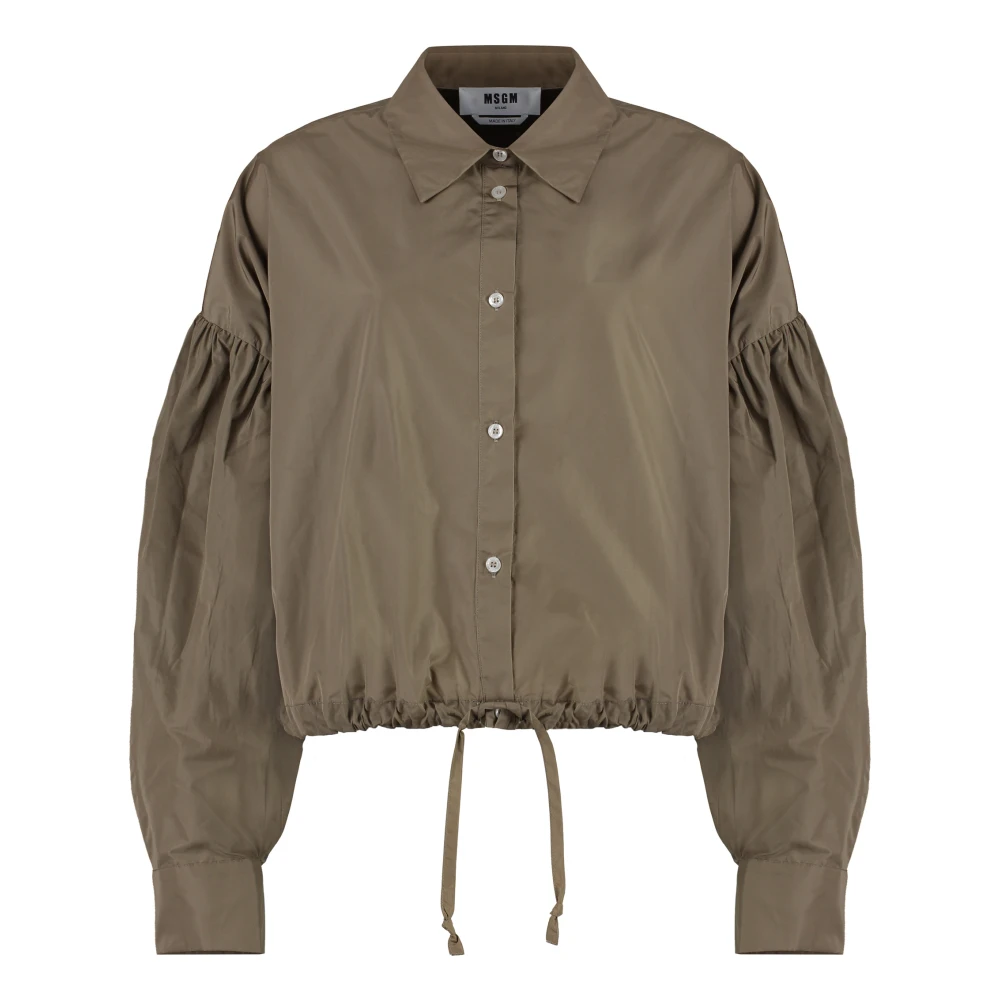 Msgm Taffeta Ballonmouw Trekkoord Hemd Beige Dames