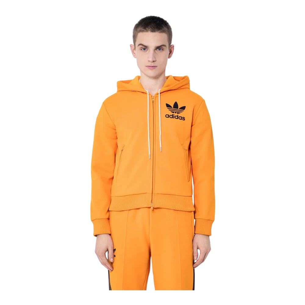 Adidas Logo Zip-Up Hoodie Sweatshirt Orange, Herr