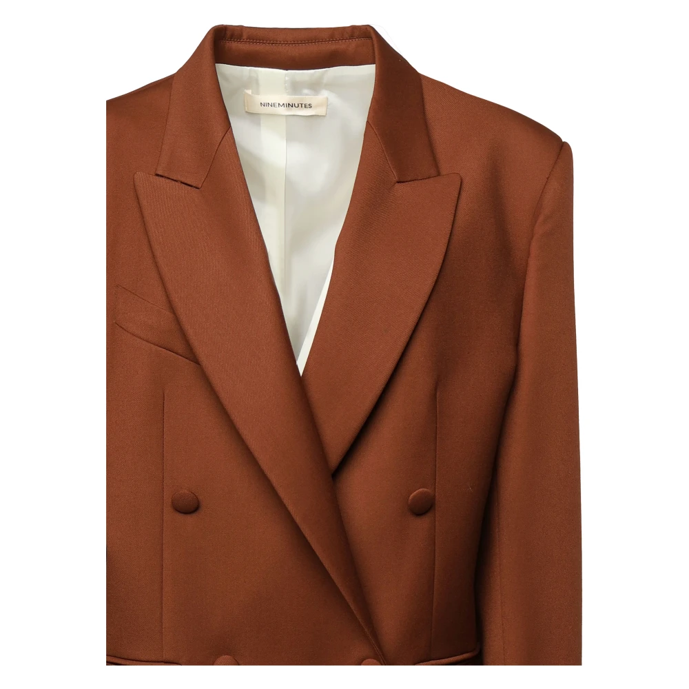 Nineminutes Bruine Double-Breasted Blazer met Suède Schouderstukken Brown Dames