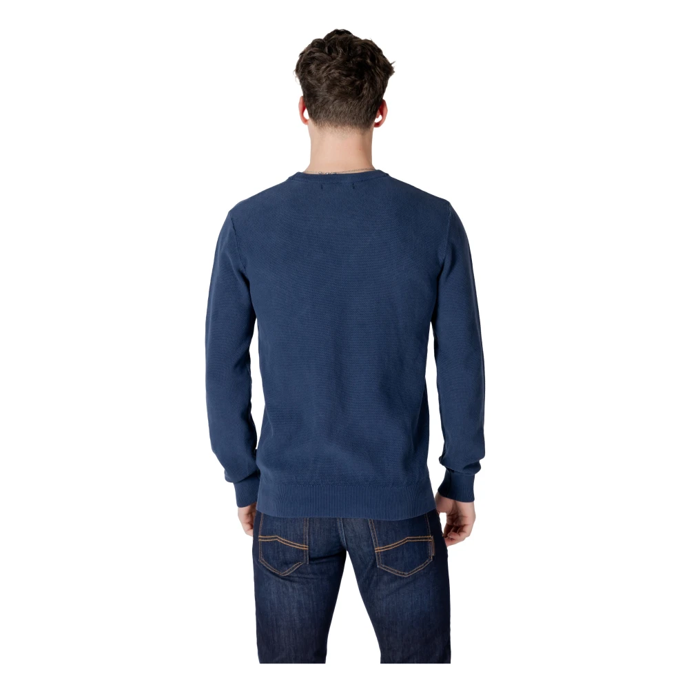 Guess Blauwe Ronde Hals Gebreide Trui voor Mannen Blue Heren