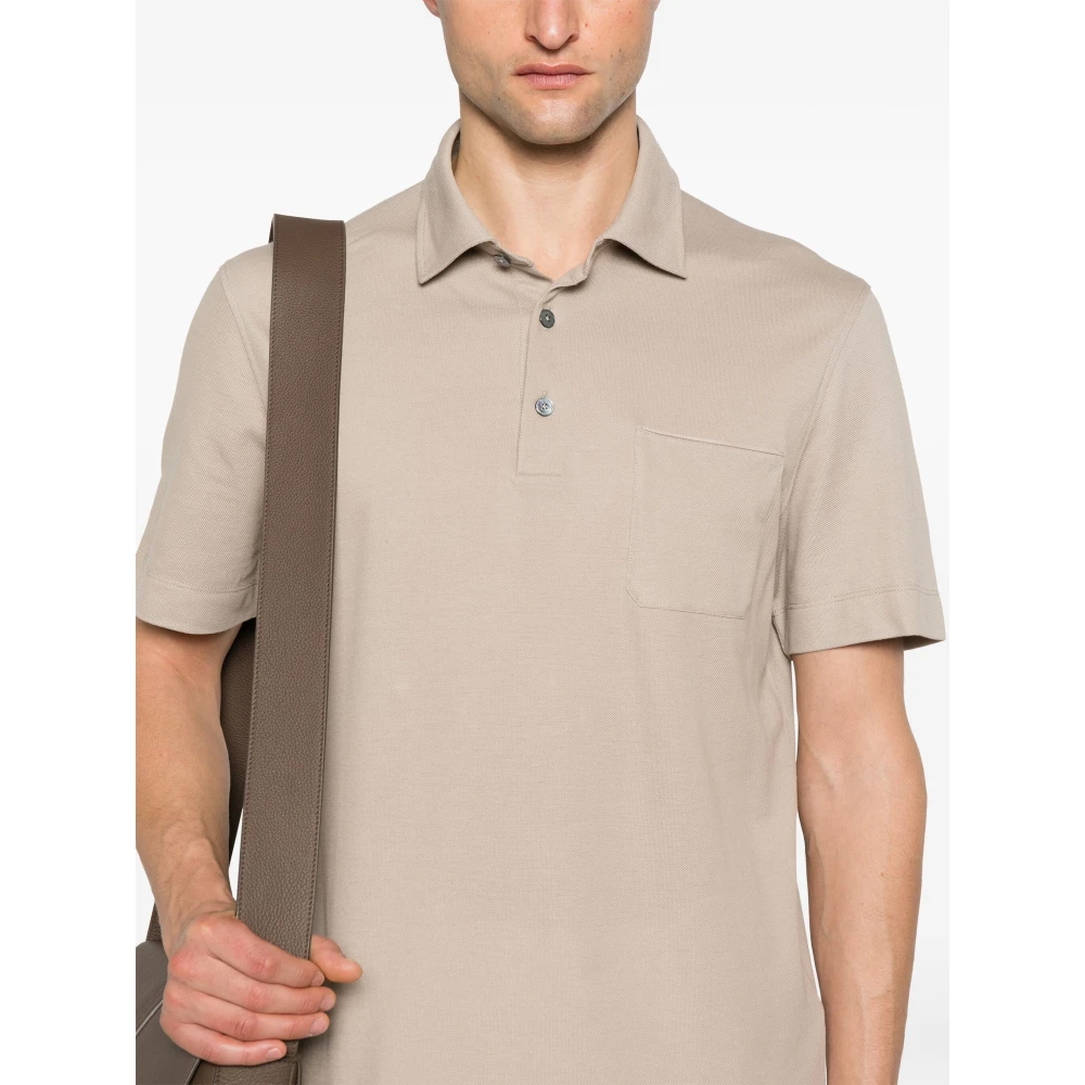 Ermenegildo Zegna Katoenen Polo Shirt 3 Knopen Italië Beige Heren