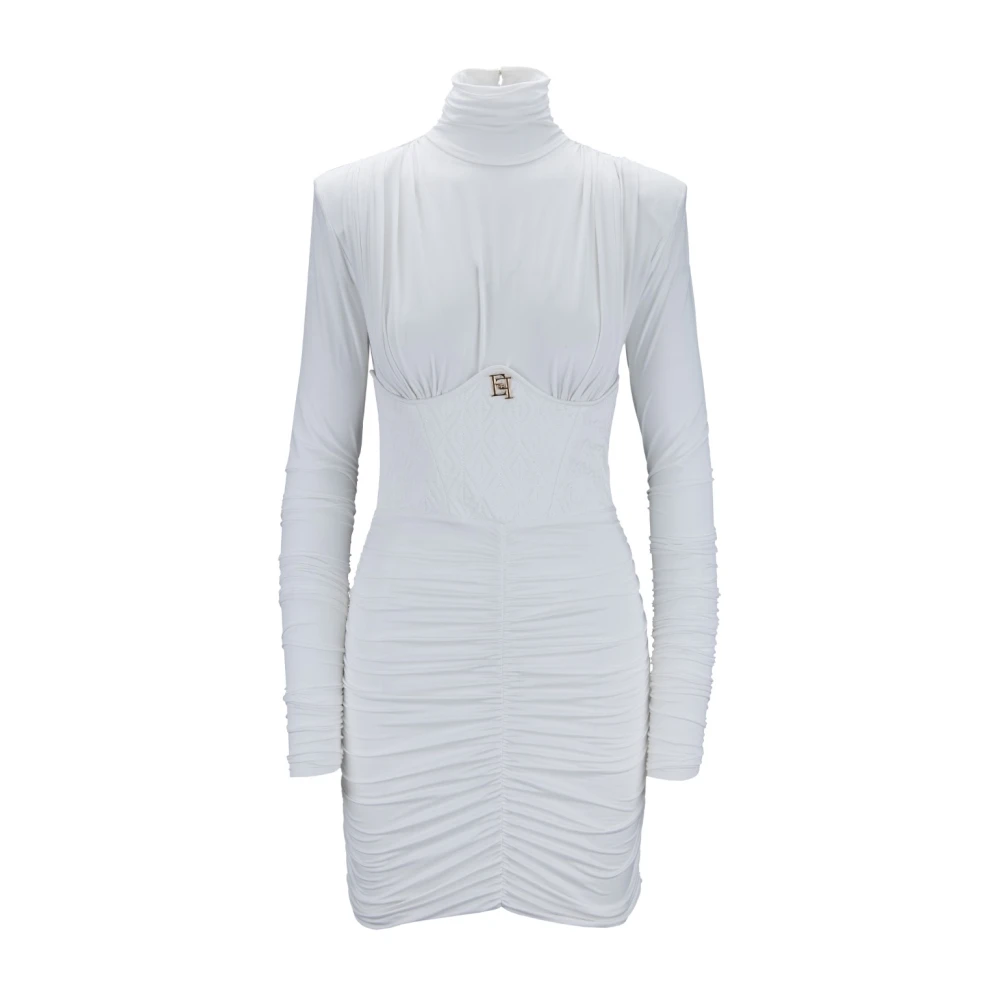 Elisabetta Franchi Korte Jurk met Hoge Kraag White Dames
